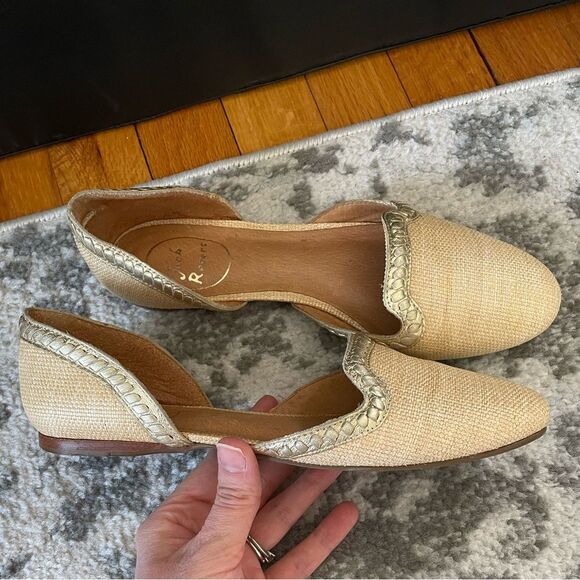 Jack Rogers Womens Contessa Flats Size 7.5 D'Orsay Woven Raffia Tan Gold - Picture 1 of 8